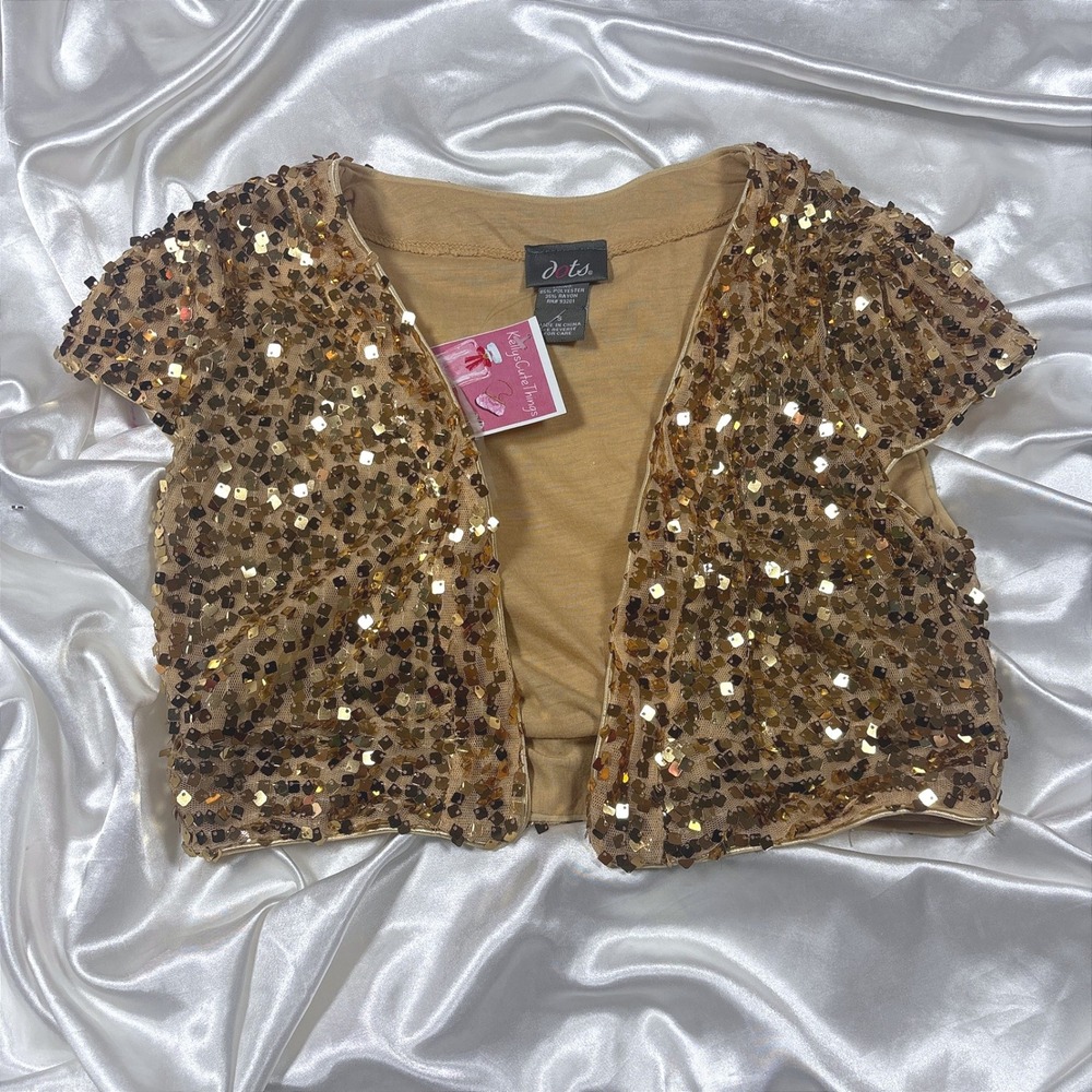 y2k Shrug Gold Excellent Dots Sequin Cropped Bolero Short Sleeve Sparkle